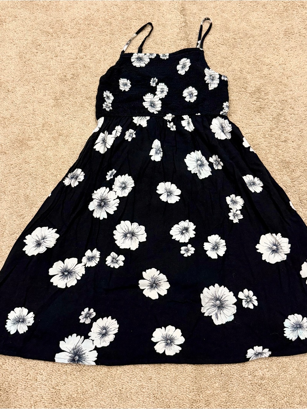 Women’s Sz XS Floral Black/white Summer Dress With Adjustable Straps SO